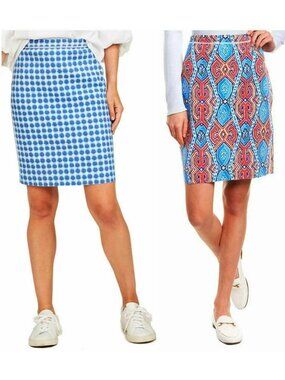 J. McLaughlin Halle Reversible Skirt stretch Catalina Cloth colorful ikat dots M